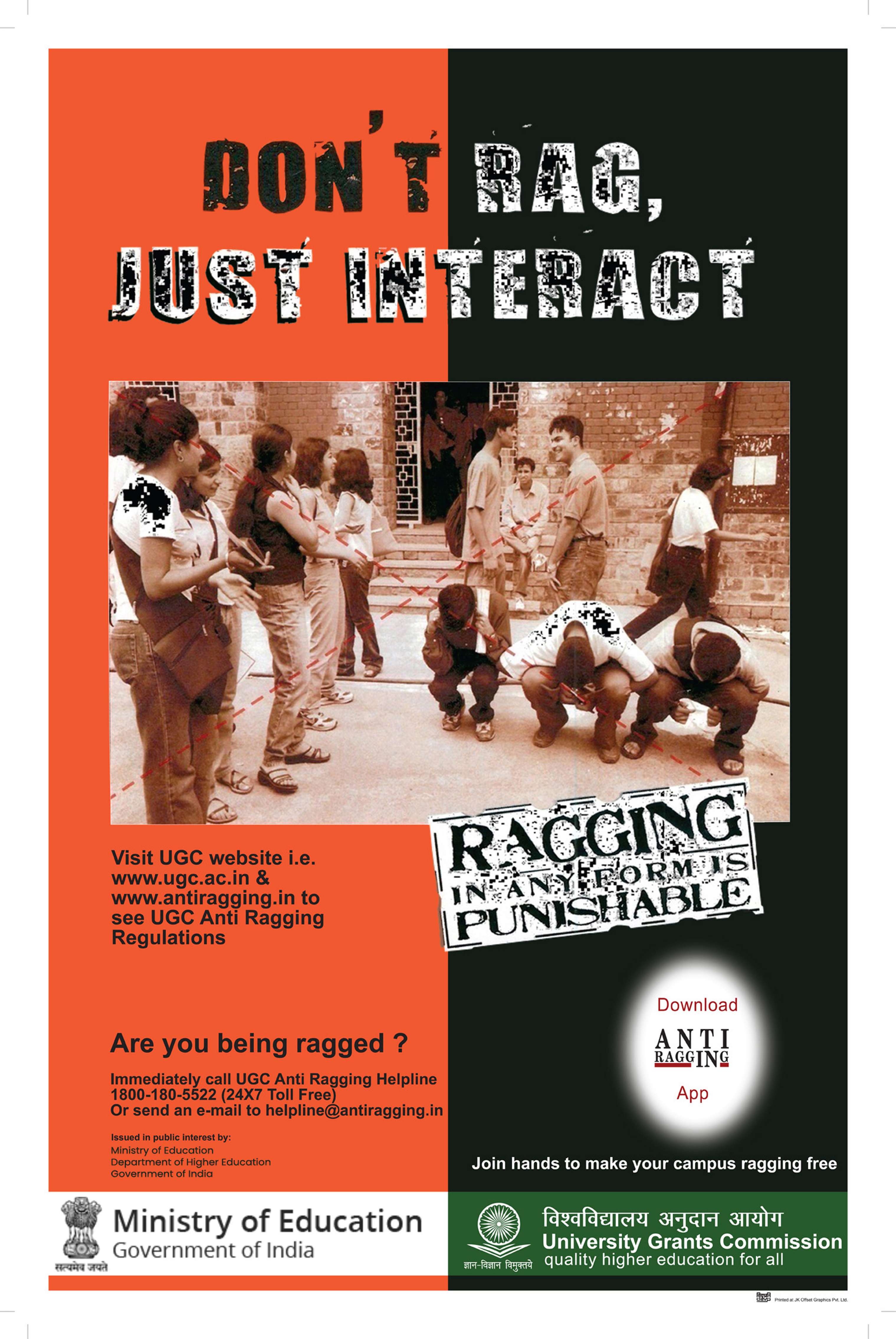 Anti-Ragging Awareness Poster – Don't Rag, Just Interact
